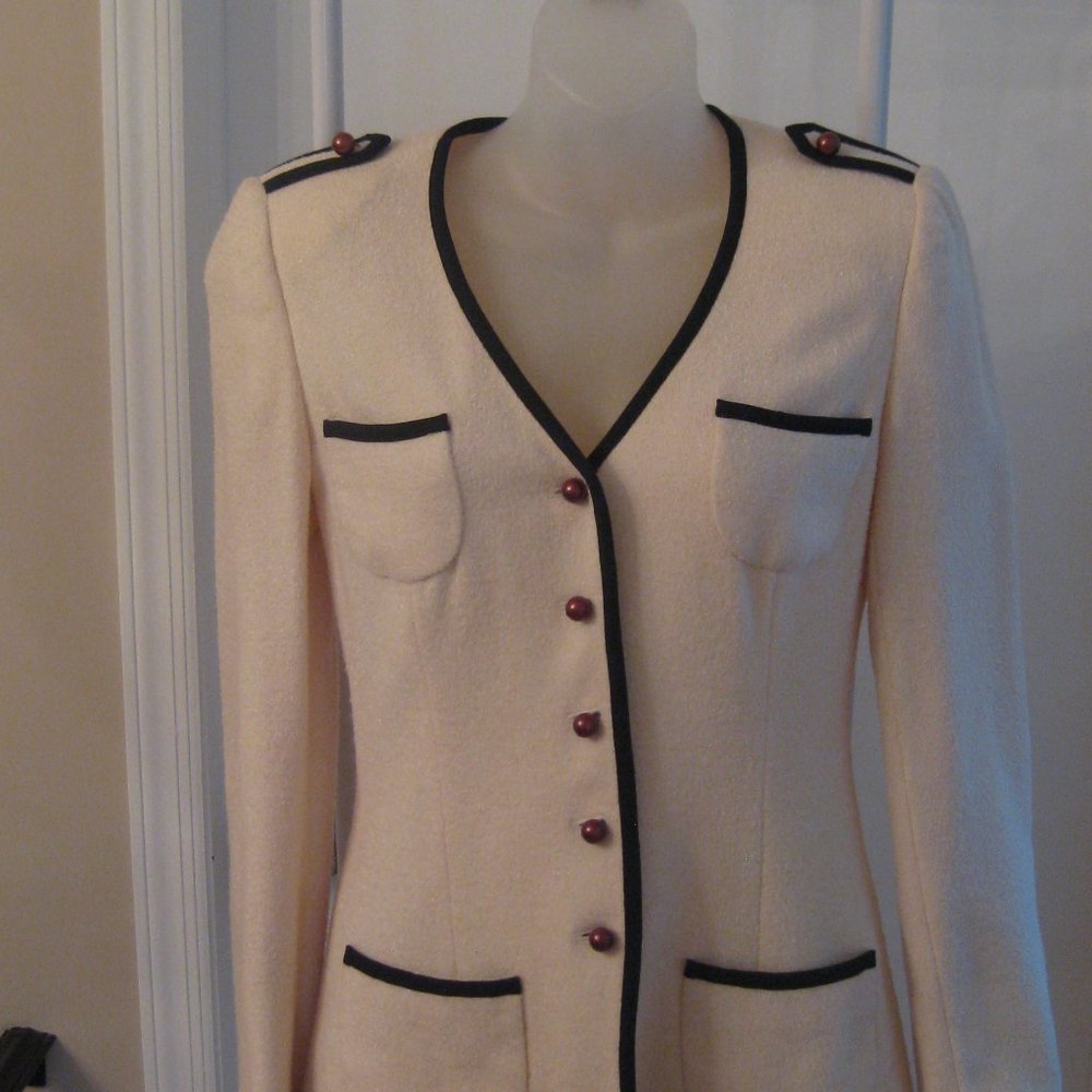 Vintage Edward Achour Paris Ivory Button Front Wool Blend Jacket Size S?
